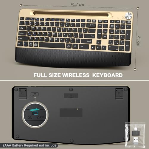 JOYACCESS Ergonomic Wireless Keyboard with Wrist Rest & Phone Holder