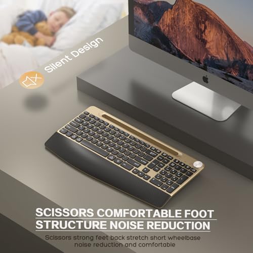 JOYACCESS Ergonomic Wireless Keyboard with Wrist Rest & Phone Holder
