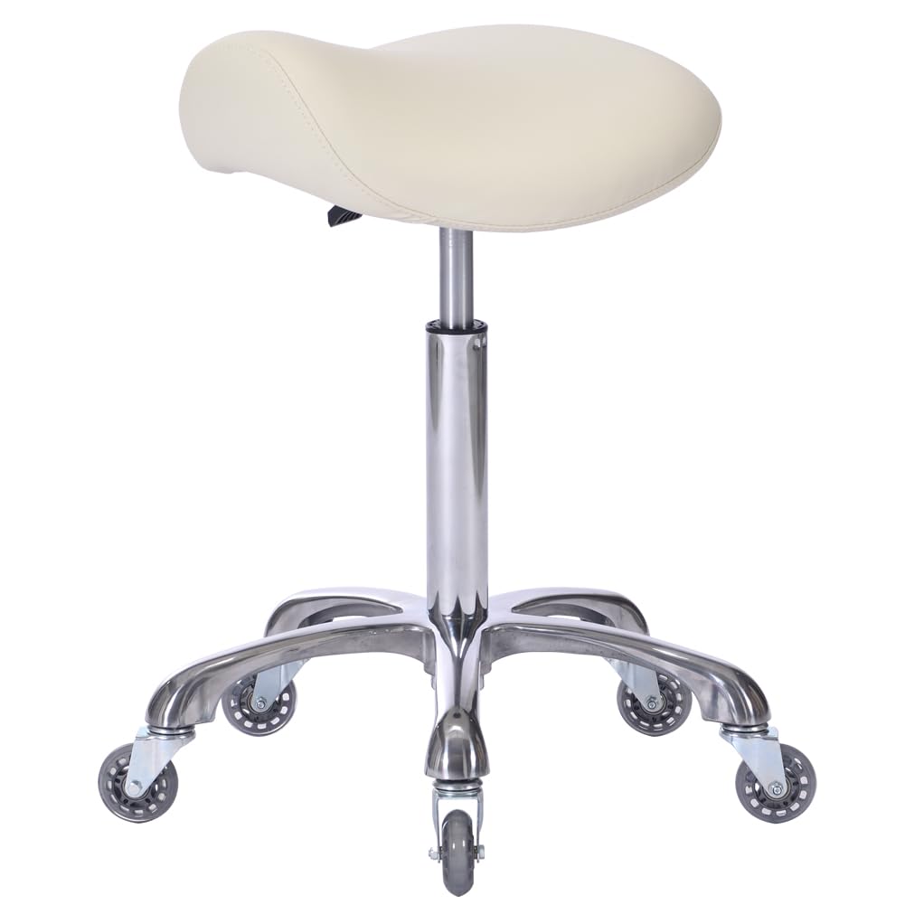 FRNIAMC Ergonomic Height-Adjustable Rolling Saddle Stool