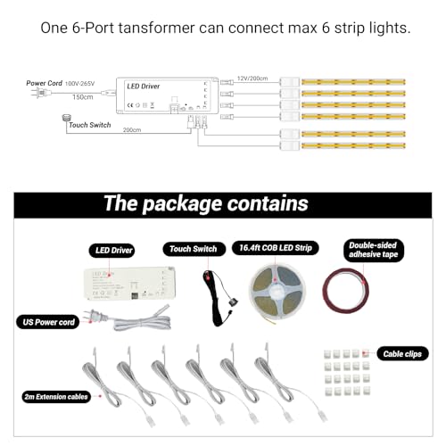 HAMRVL 12V Warm White Dimmable COB LED Cabinet Strip Lights