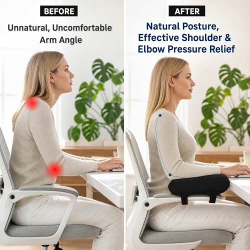 2 Pack Memory Foam Office Chair Armrest Pads, Ergonomic Elbow Support