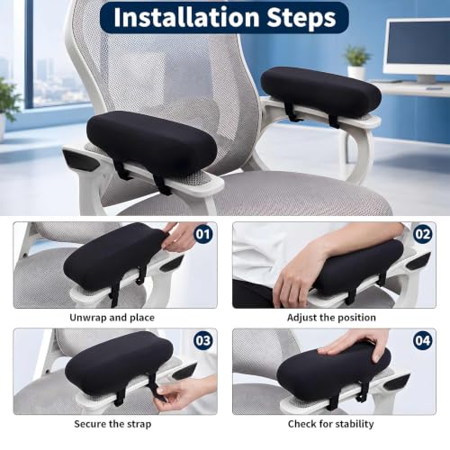 2 Pack Memory Foam Office Chair Armrest Pads, Ergonomic Elbow Support