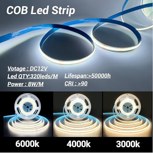 HAMRVL 12V Warm White Dimmable COB LED Cabinet Strip Lights