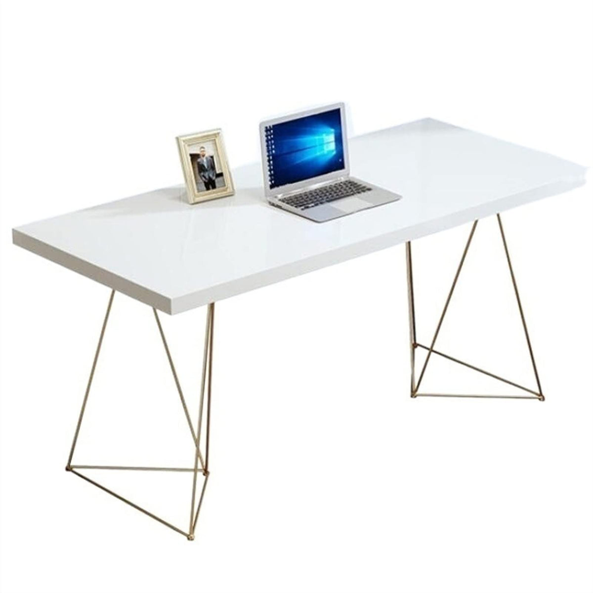 Modern Light Luxury PC Laptop Desk Minimalist Home Bedroom Writing Desk with Golden Metal Frame and White Desktop 1.0/1.2/1.4/1.6/1.8m (Color : 160x70x75cm)