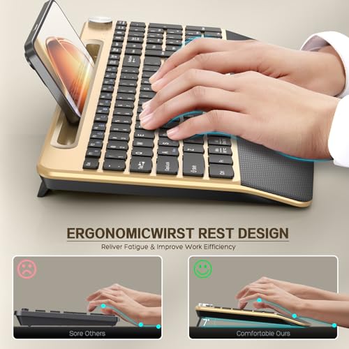 JOYACCESS Ergonomic Wireless Keyboard with Wrist Rest & Phone Holder