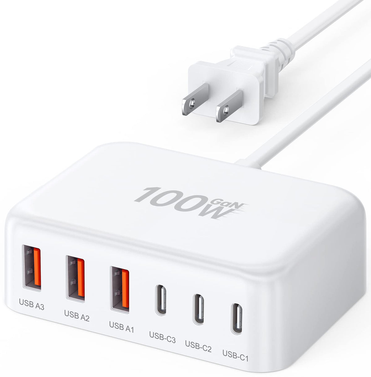 100W 6-Port GaN USB-C Fast Charging Station Hub