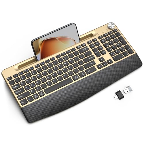 JOYACCESS Ergonomic Wireless Keyboard with Wrist Rest & Phone Holder