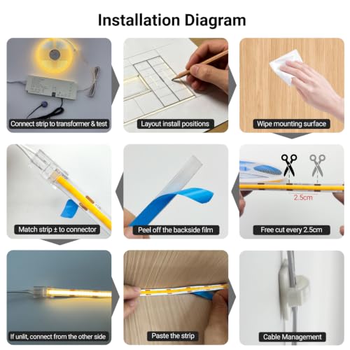 HAMRVL 12V Warm White Dimmable COB LED Cabinet Strip Lights