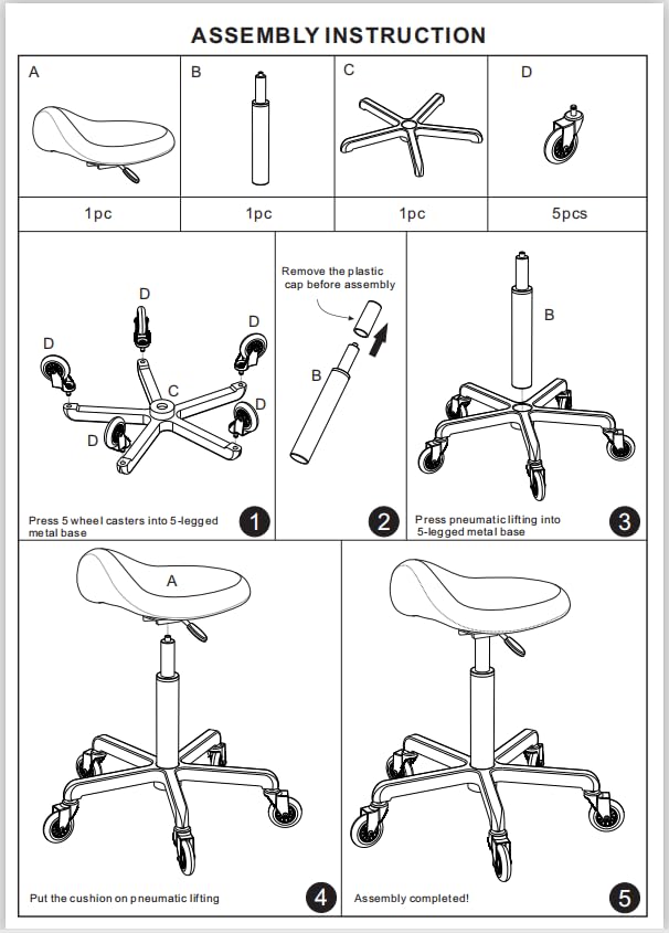 FRNIAMC Ergonomic Height-Adjustable Rolling Saddle Stool