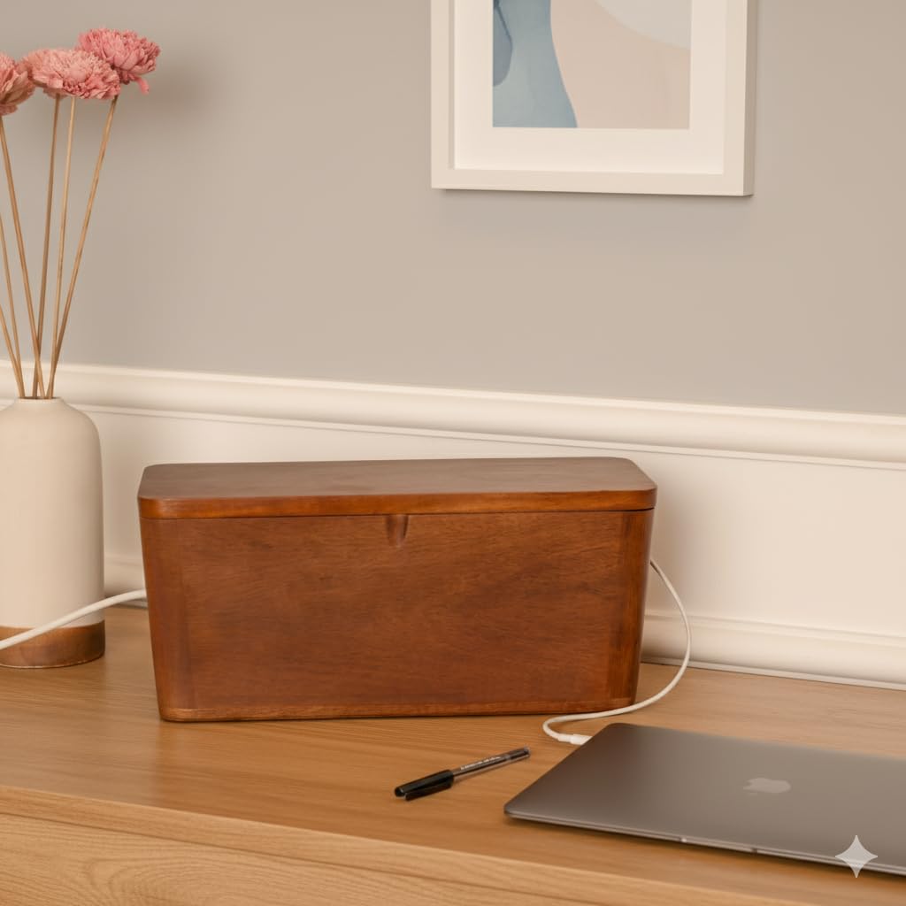 Acacia Cable Management Box - Rustic Design