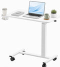 GTPLAYER Small Standing Desk with Wheels, Pneumatic Mobile Rolling Laptop Desk, Adjustable Height Overbed Bedside Table Computer Workstation for Home Office