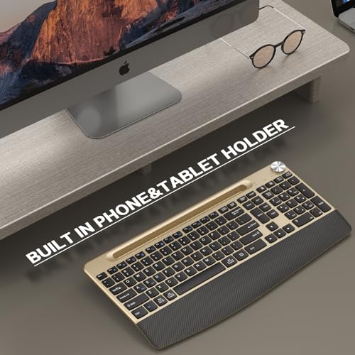 JOYACCESS Ergonomic Wireless Keyboard with Wrist Rest & Phone Holder