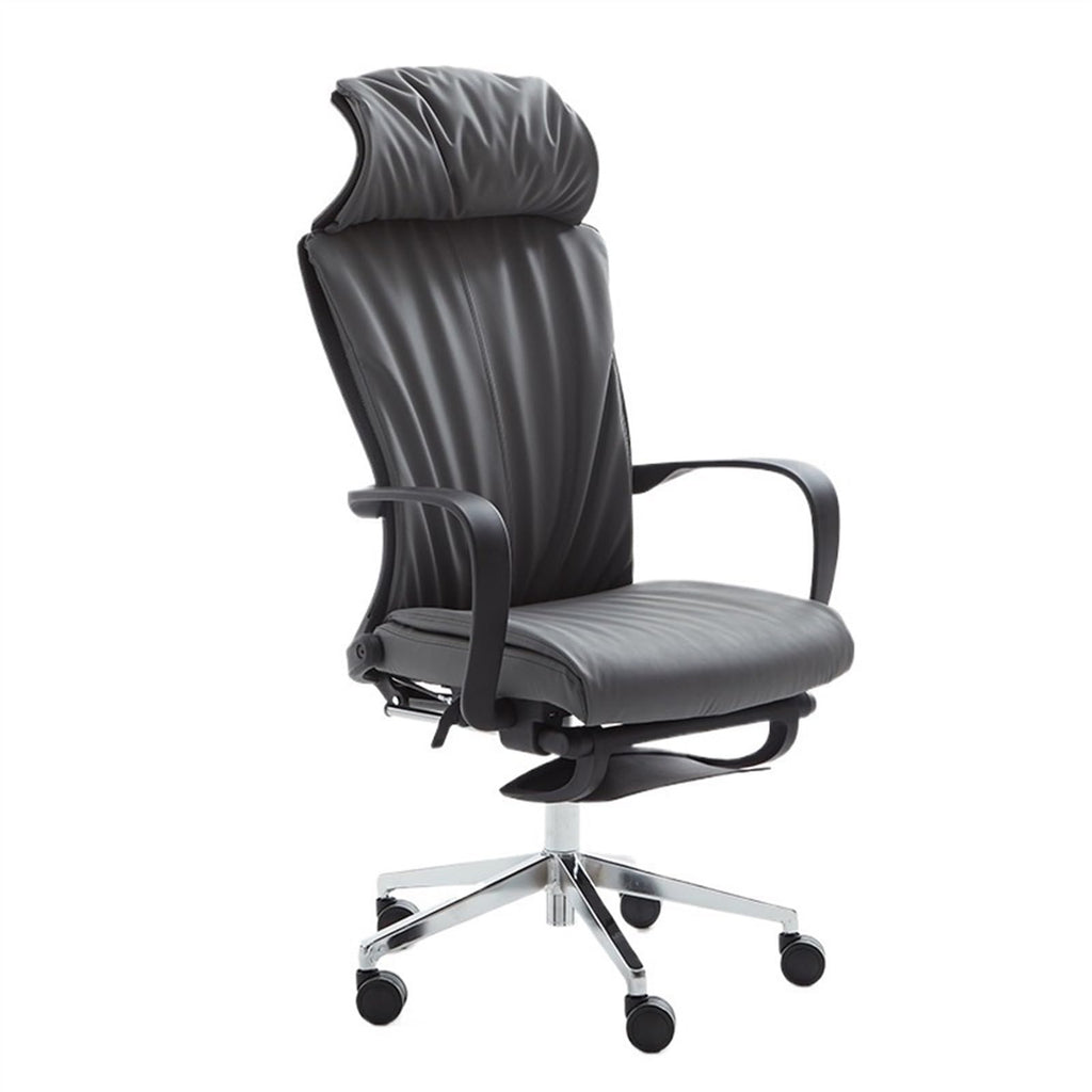 Ergonomic High-Back Leather Office Chair with Headrest, Grey