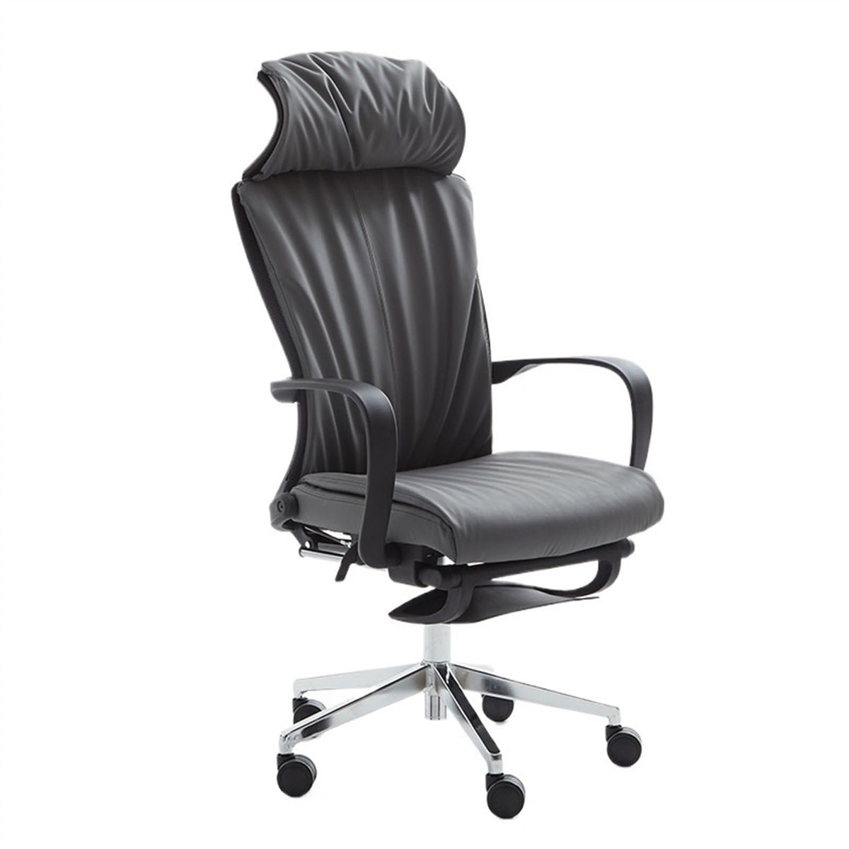 Ergonomic High-Back Leather Office Chair with Headrest, Grey