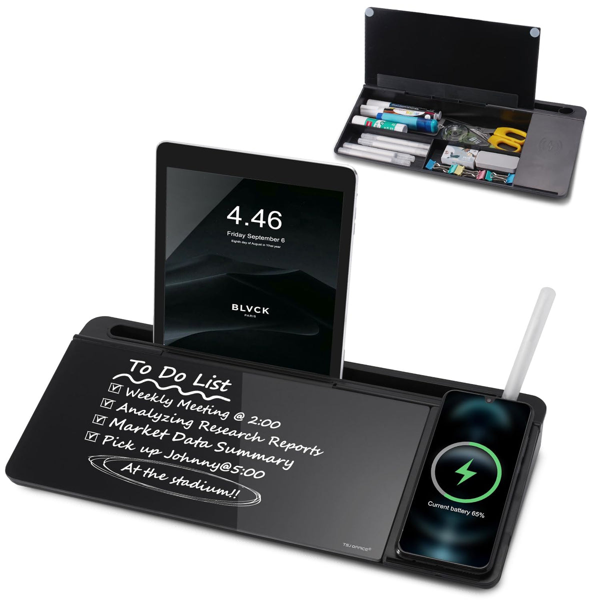 TSJ OFFICE Glass Desktop Dry Erase Board with Drawer