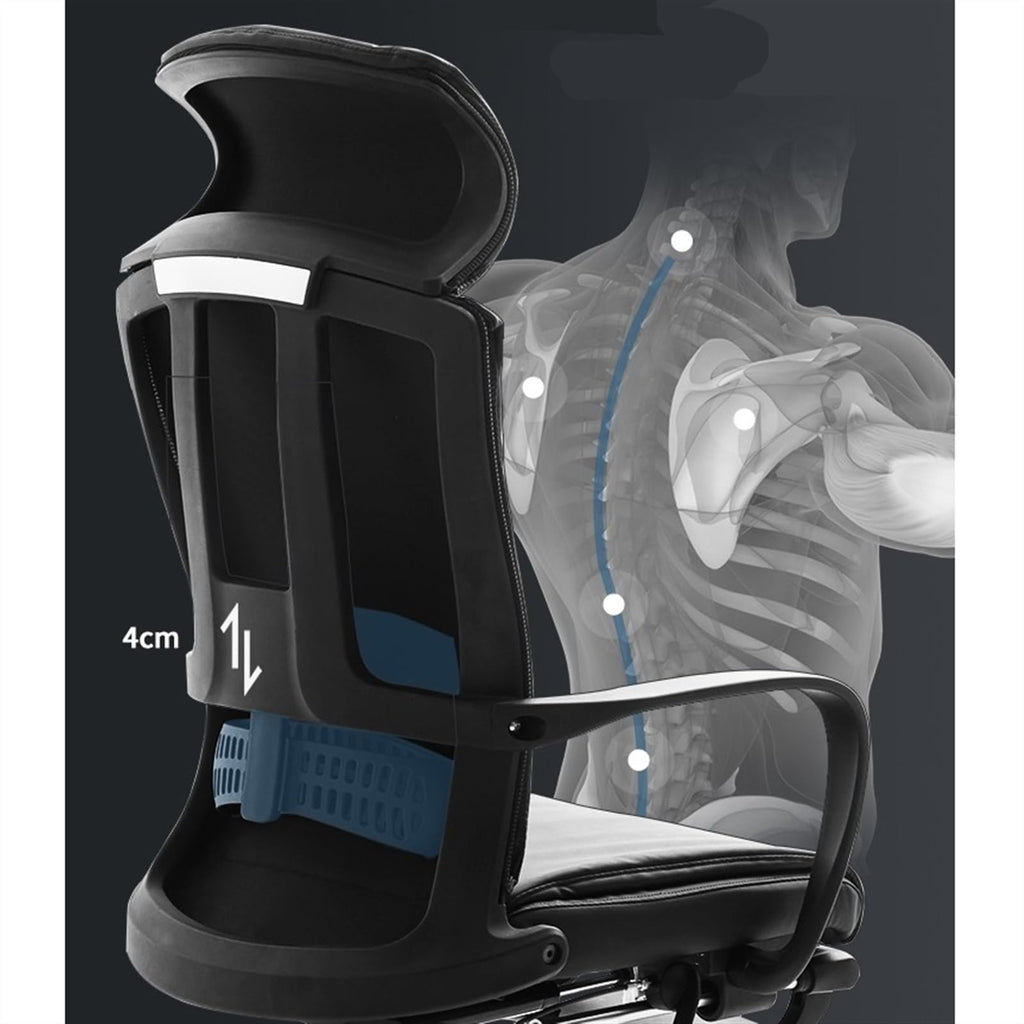 Ergonomic High-Back Leather Office Chair with Headrest, Grey