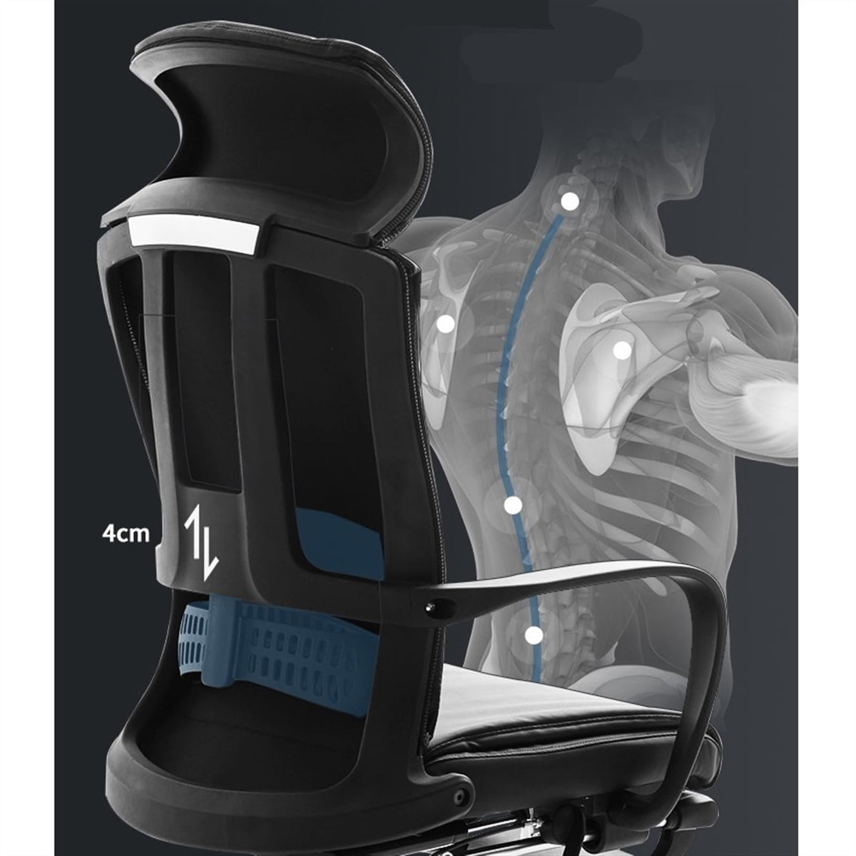 Ergonomic High-Back Leather Office Chair with Headrest, Grey