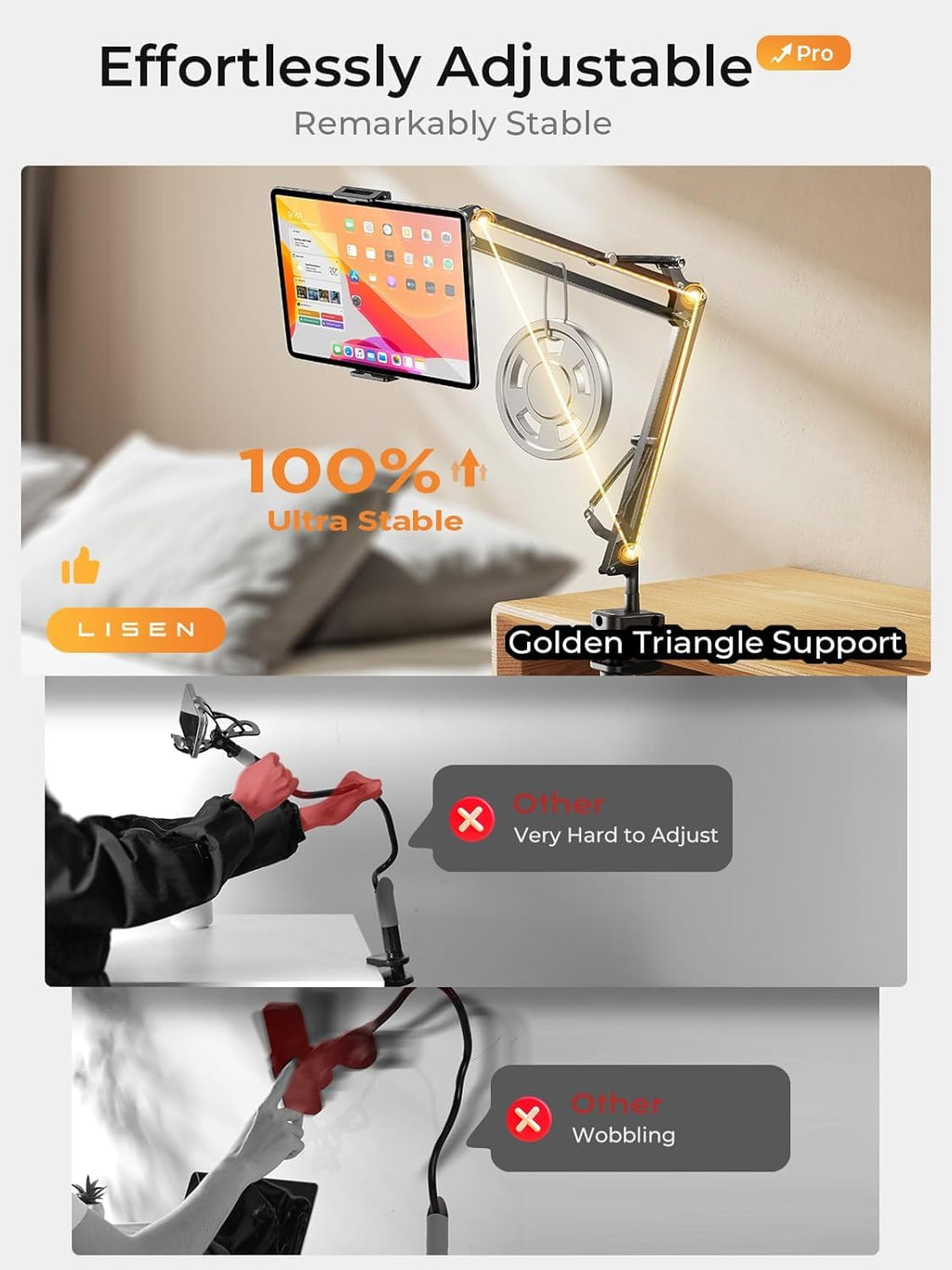 LISEN Aluminum Tablet Desk Mount Arm for 4.7–15.6-Inch Devices