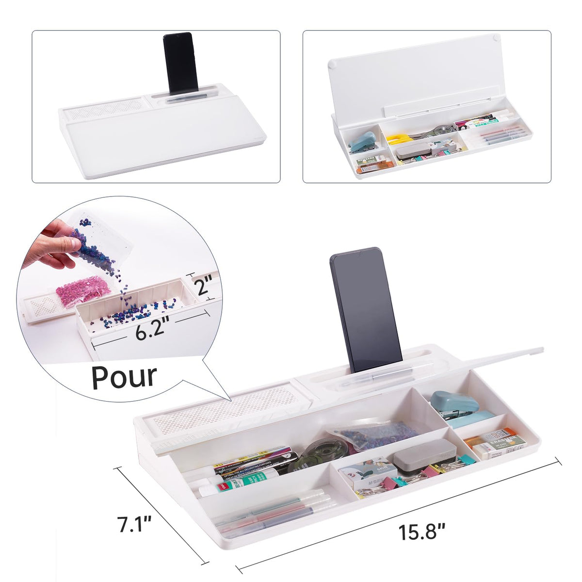 TSJ OFFICE Glass Desktop Dry Erase Board with Drawer