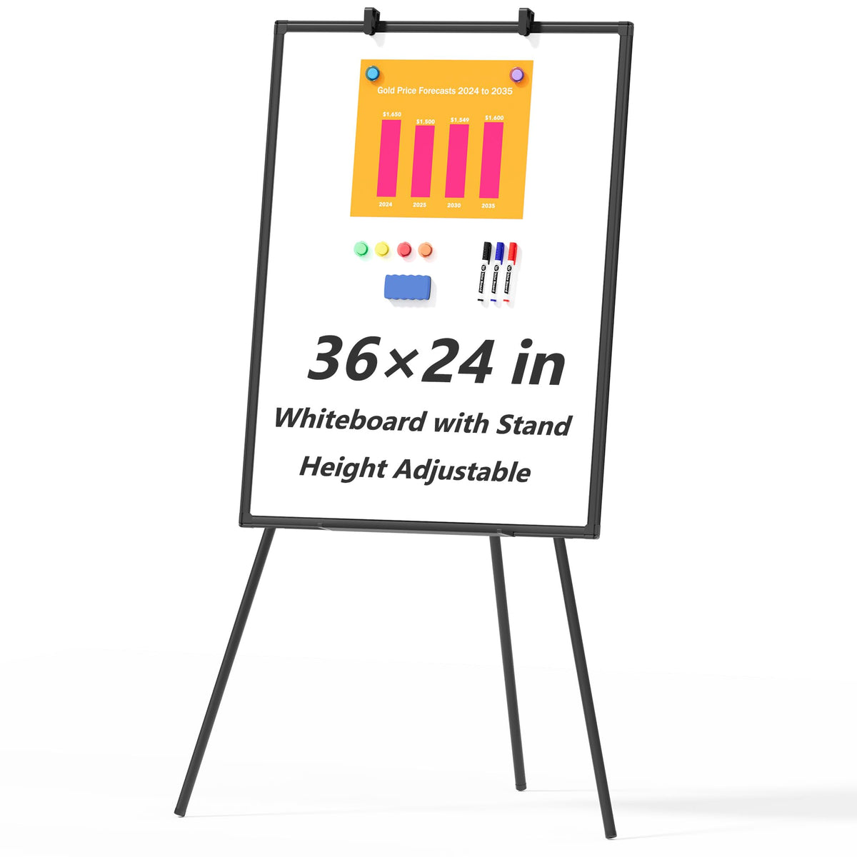 Double-Sided Magnetic Rolling Whiteboard with Stand