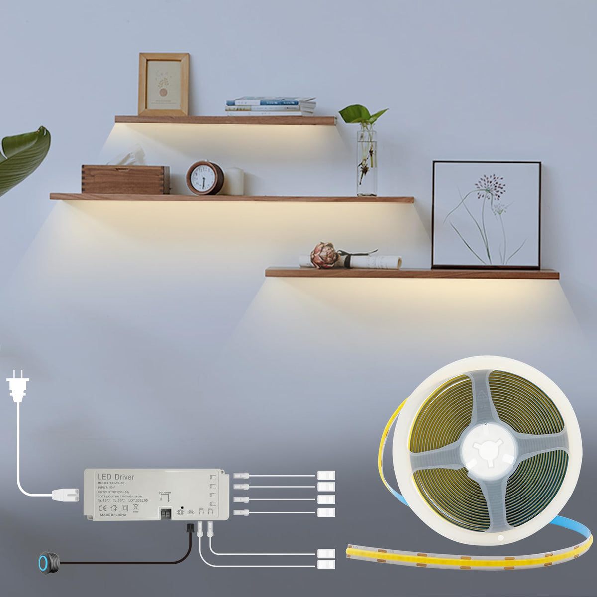 HAMRVL 12V Warm White Dimmable COB LED Cabinet Strip Lights