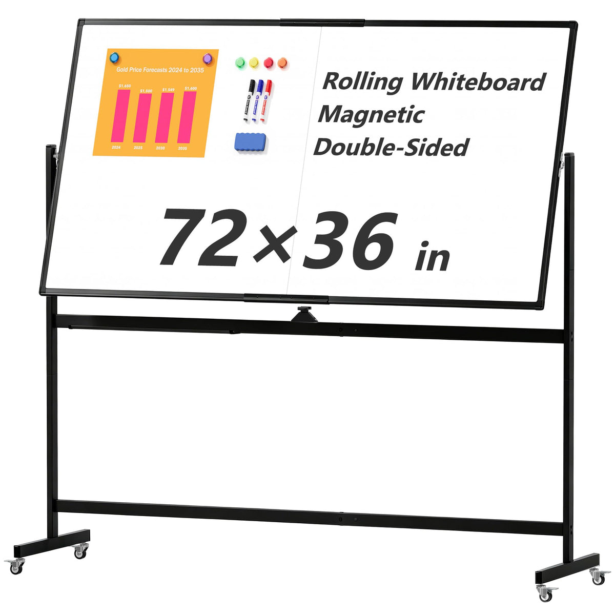 Double-Sided Magnetic Rolling Whiteboard with Stand