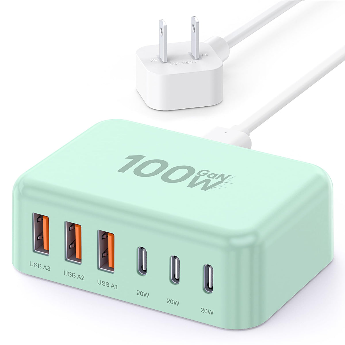100W 6-Port GaN USB-C Fast Charging Station Hub