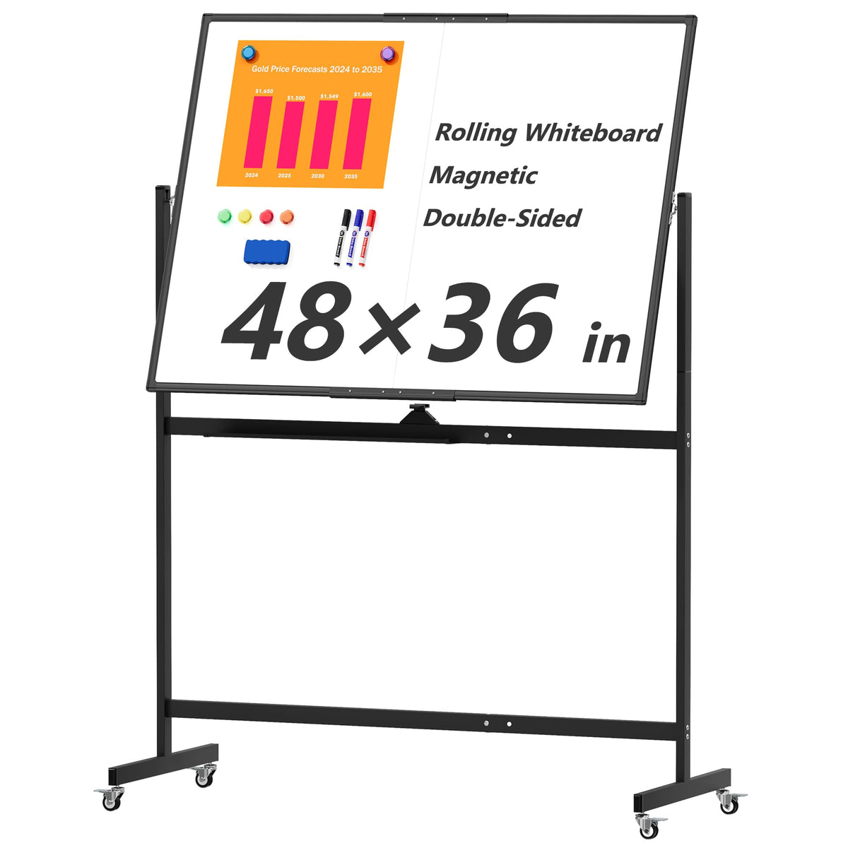 Double-Sided Magnetic Rolling Whiteboard with Stand