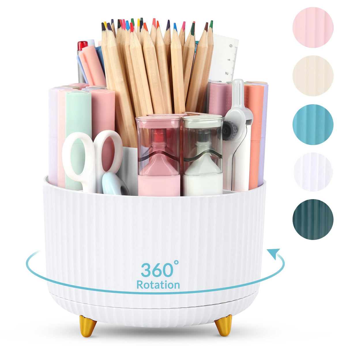 SKYDUE 5-Slot 360° Rotating Desktop Pen and Pencil Organizer