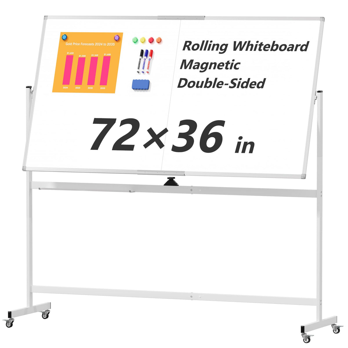 Double-Sided Magnetic Rolling Whiteboard with Stand