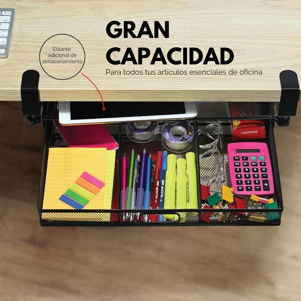 Clamp-On 2-Drawer Metal Mesh Under-Desk Organizer