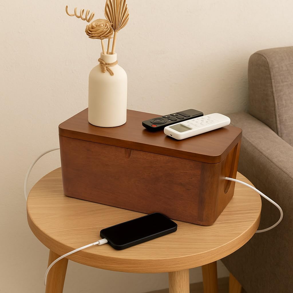 Acacia Cable Management Box - Rustic Design