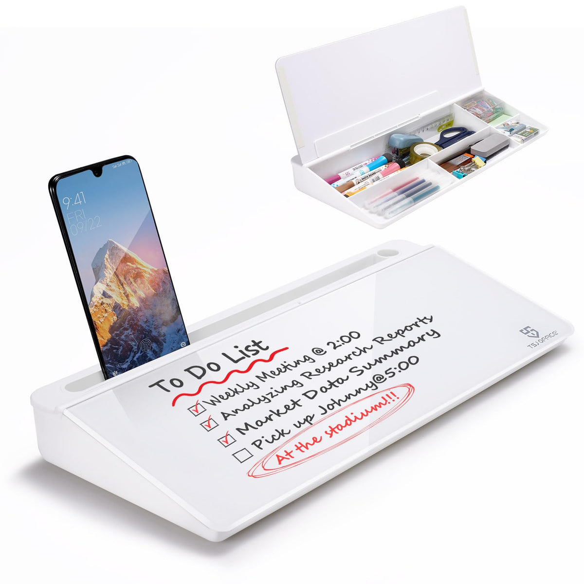 TSJ OFFICE Glass Desktop Dry Erase Board with Drawer