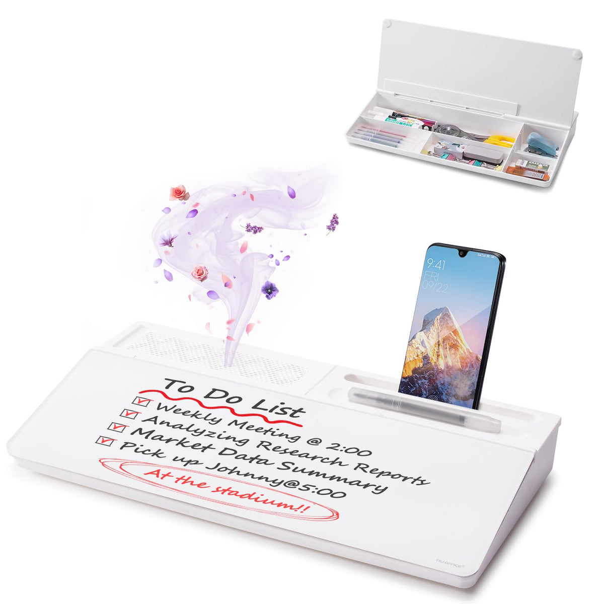 TSJ OFFICE Glass Desktop Dry Erase Board with Drawer