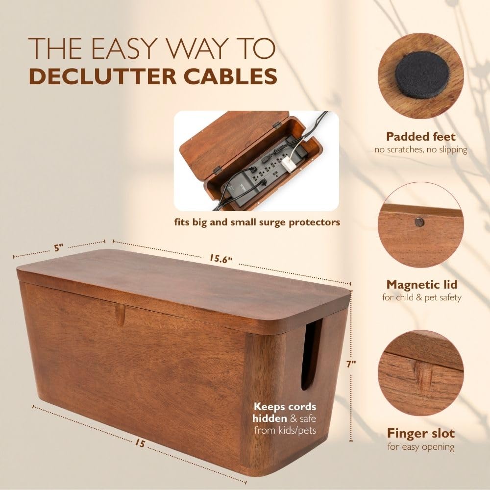 Acacia Cable Management Box - Rustic Design