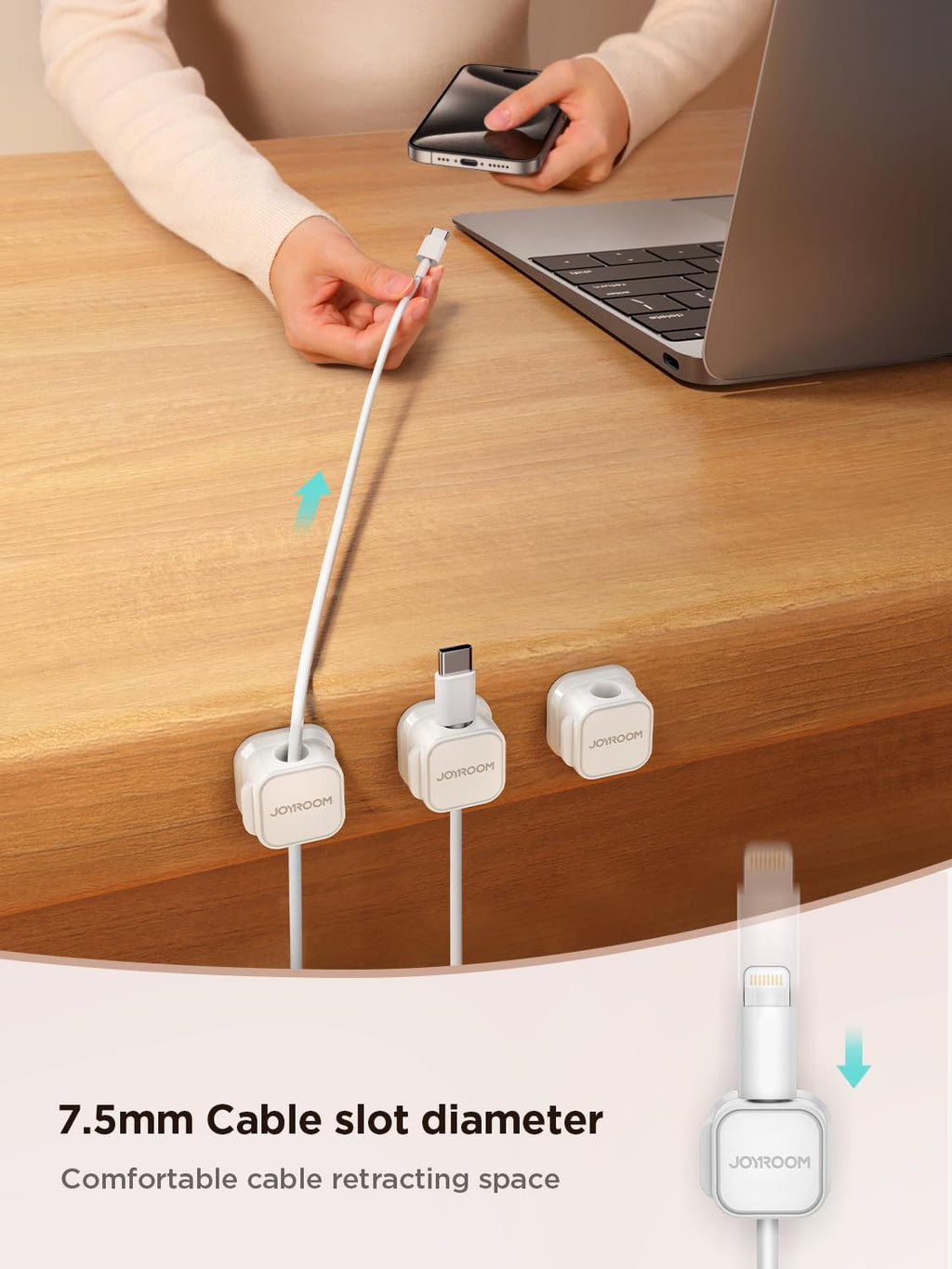 JOYROOM White Cord Organizer for Office Desk Cable Management