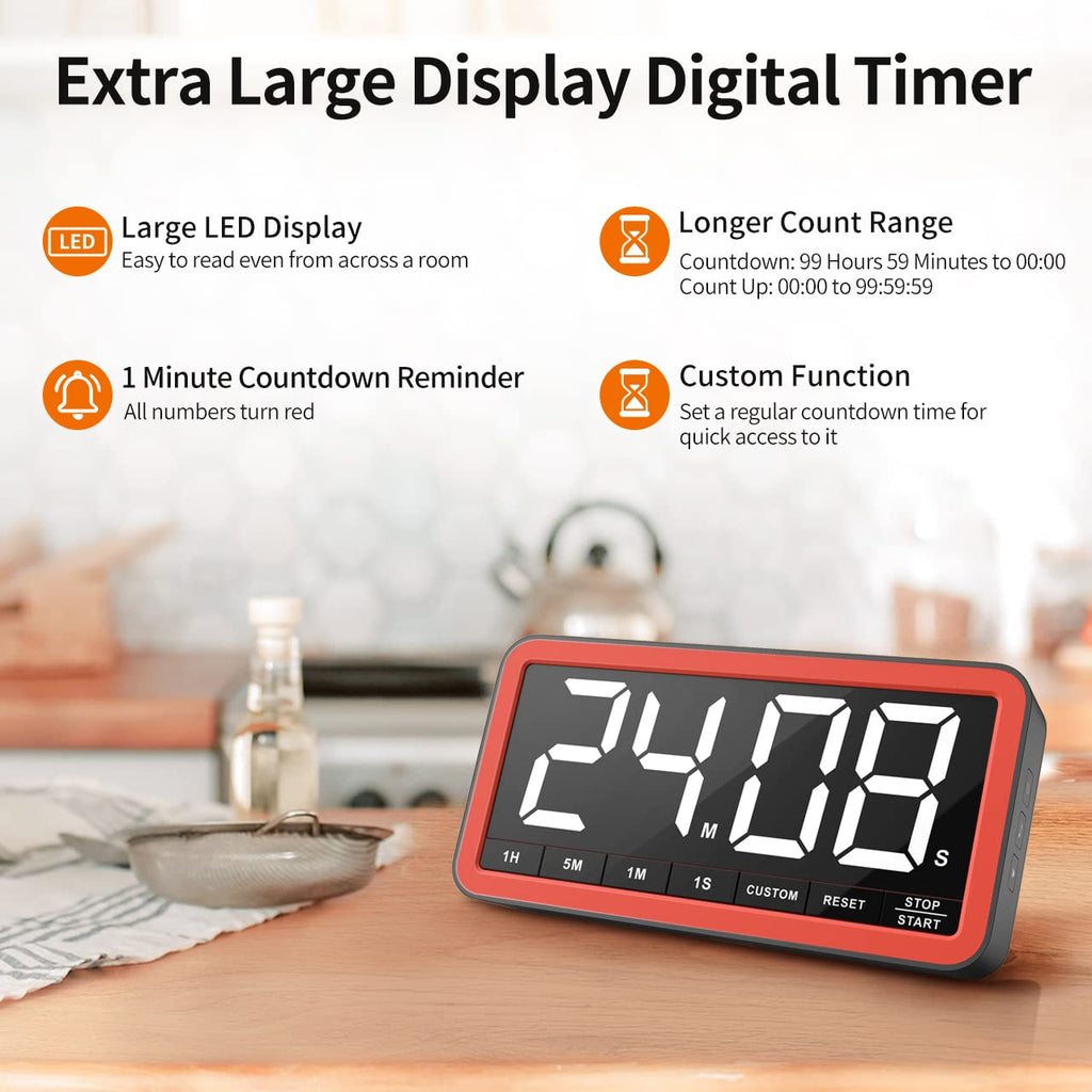 VOCOO 7.8-Inch LED Magnetic Digital Kitchen Timer
