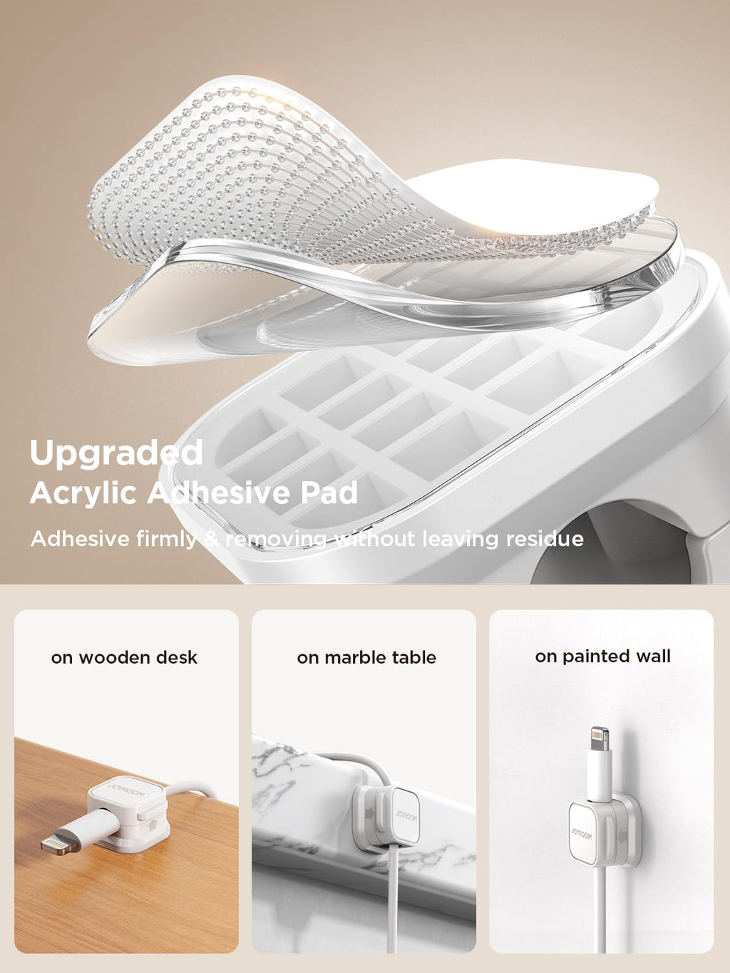 JOYROOM White Cord Organizer for Office Desk Cable Management