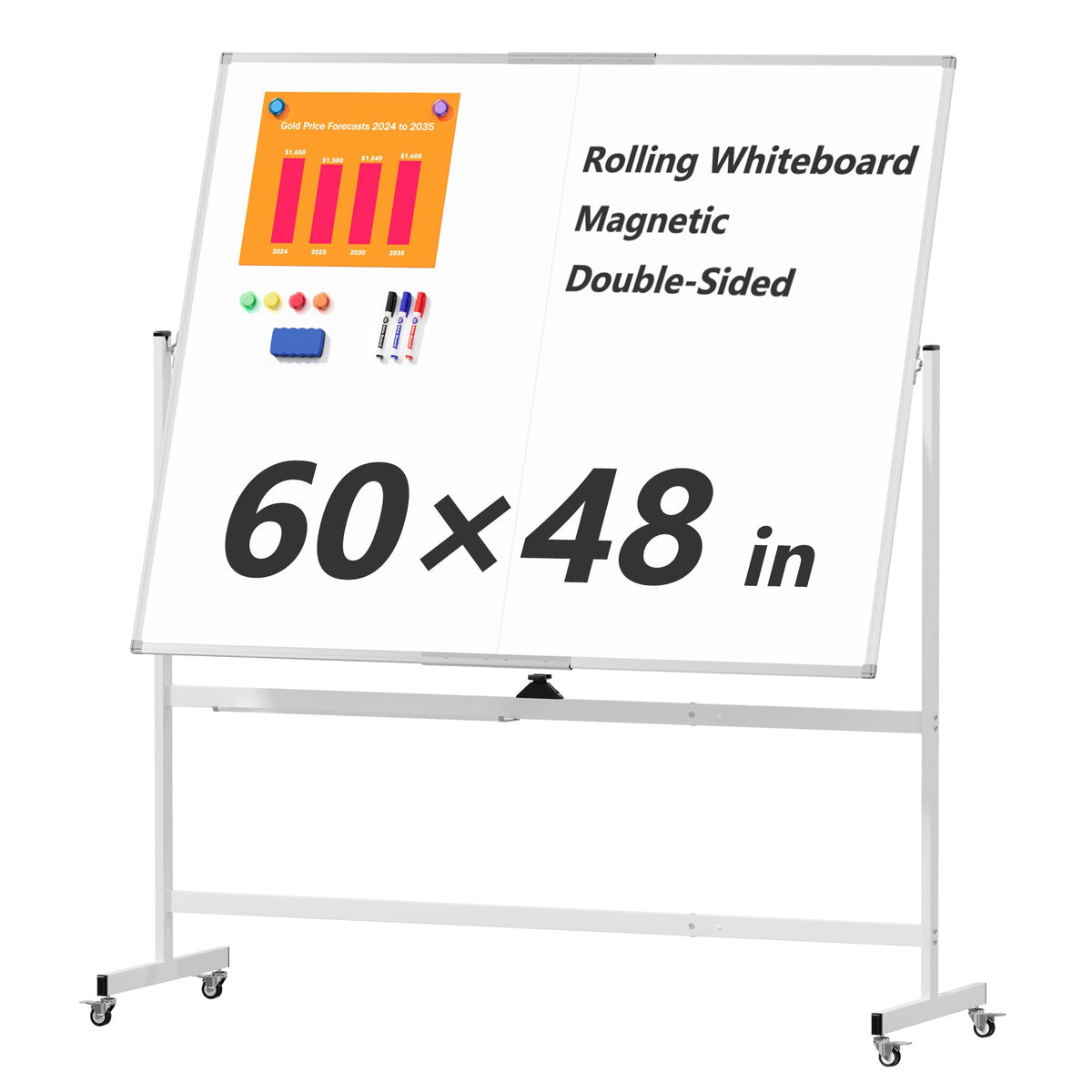 Double-Sided Magnetic Rolling Whiteboard with Stand