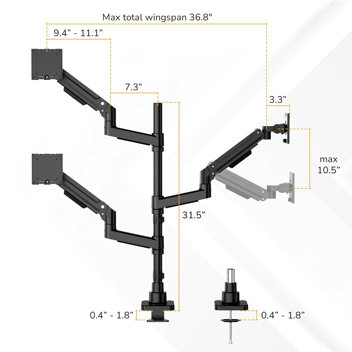 Mount-It! 2+1 Heavy-Duty Stacked Triple Monitor Mount