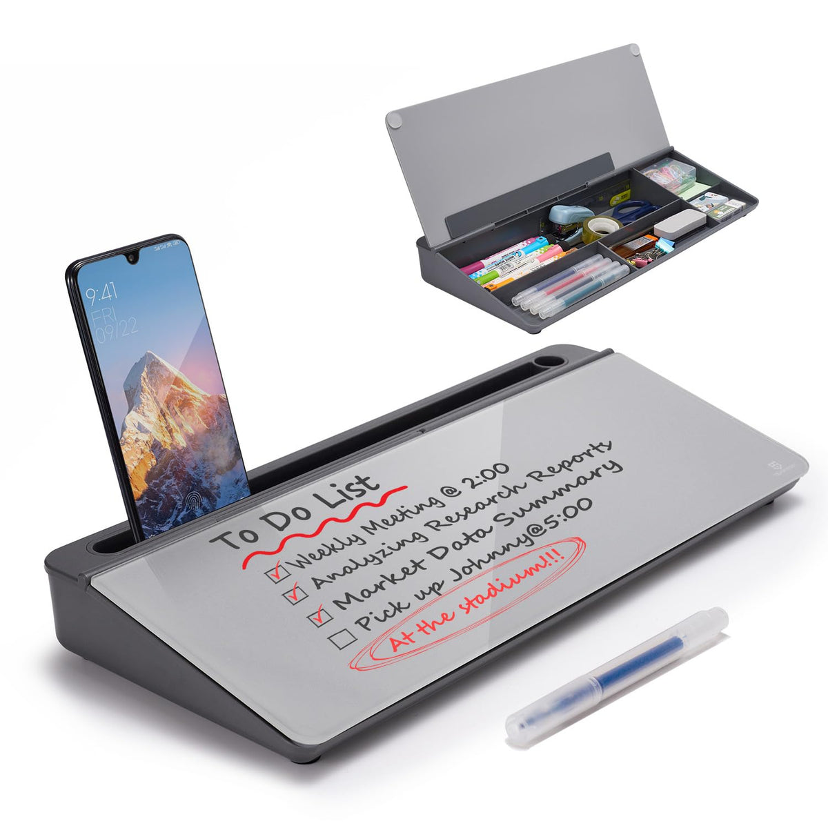 TSJ OFFICE Glass Desktop Dry Erase Board with Drawer