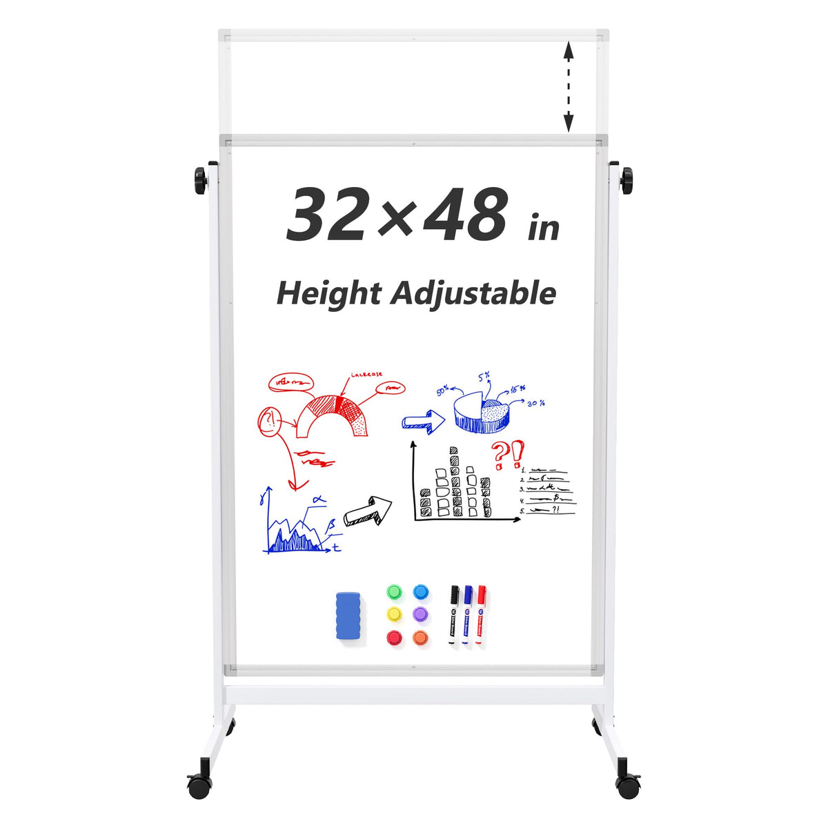 Double-Sided Magnetic Rolling Whiteboard with Stand