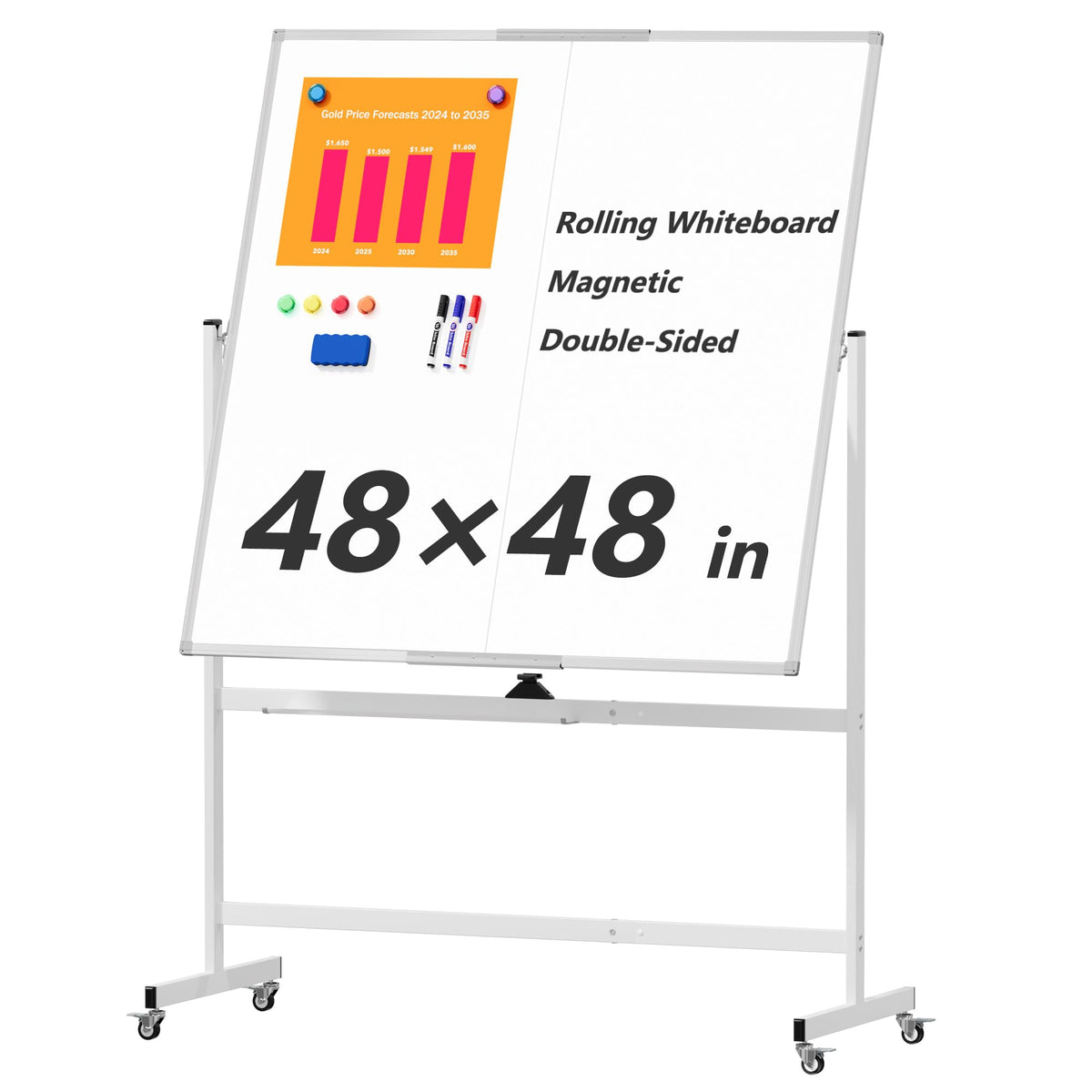 Double-Sided Magnetic Rolling Whiteboard with Stand