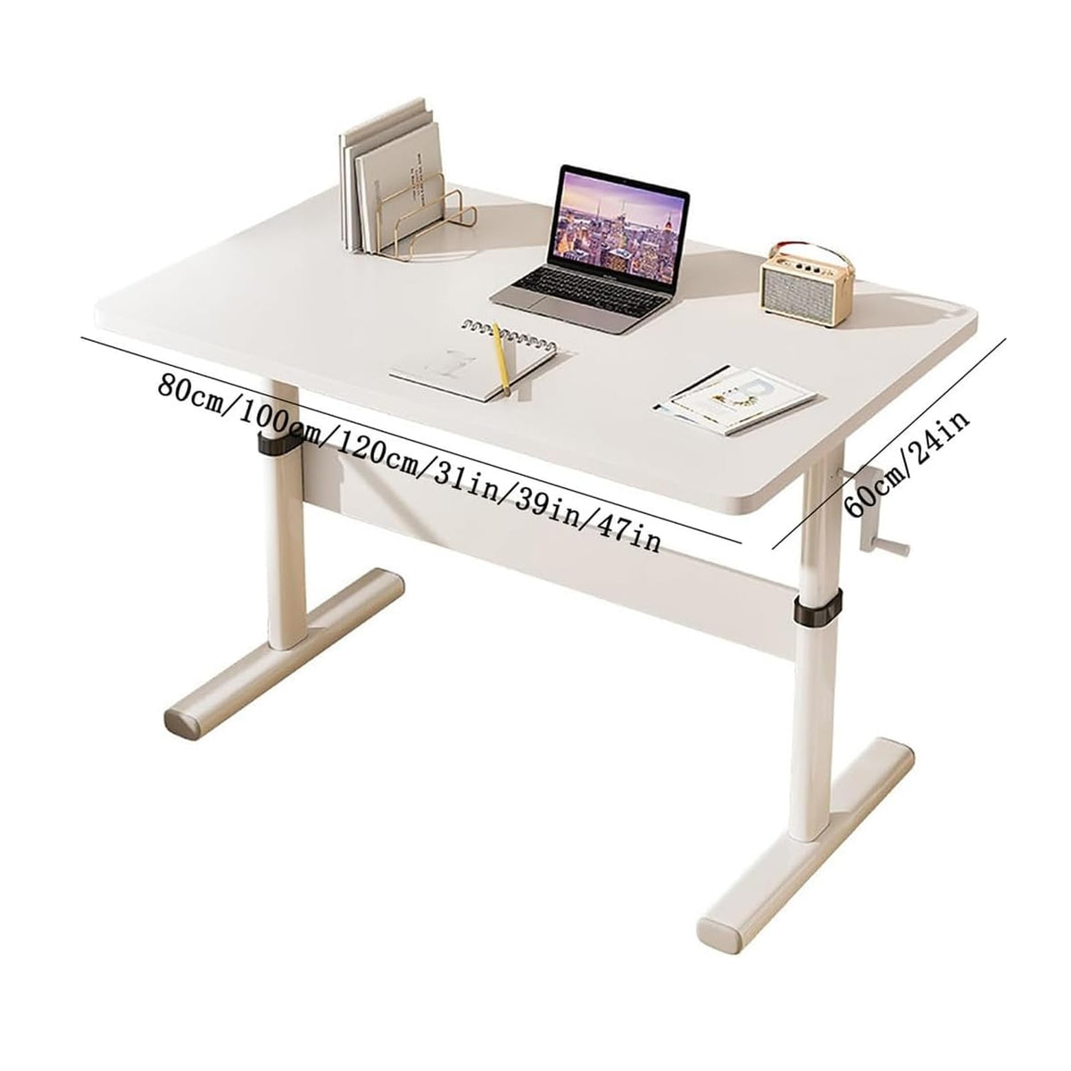 Manual Hand-Crank Height-Adjustable Standing Desk, 100x60cm
