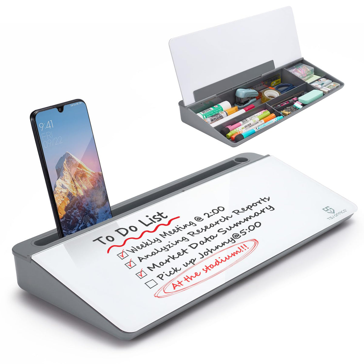 TSJ OFFICE Glass Desktop Dry Erase Board with Drawer