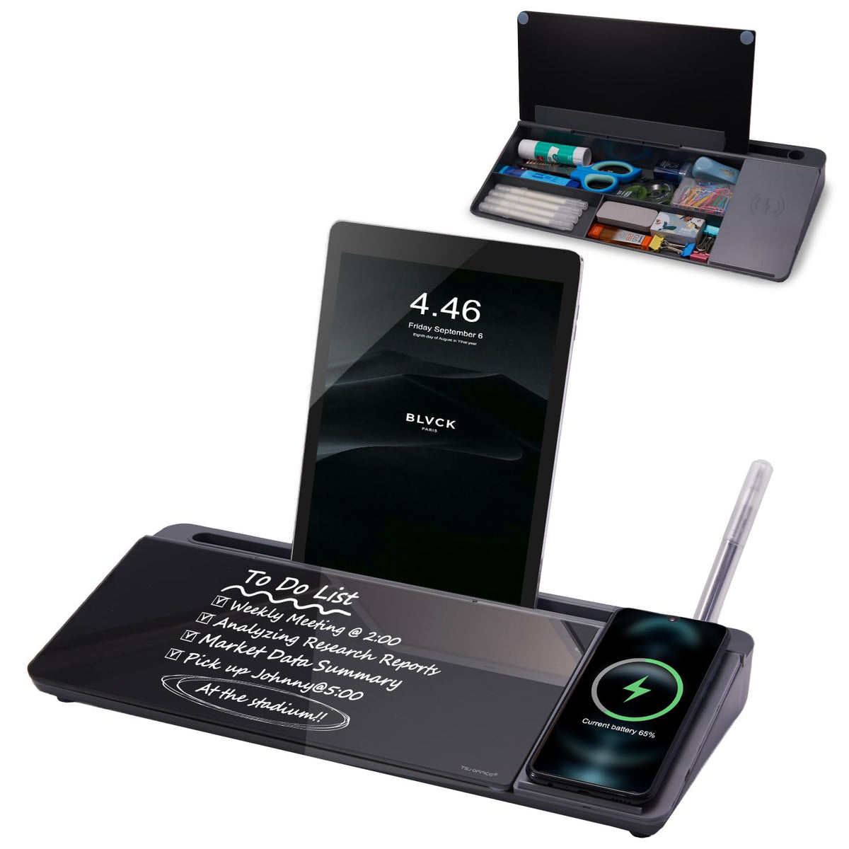 TSJ OFFICE Glass Desktop Dry Erase Board with Drawer