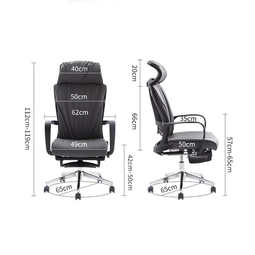 Ergonomic High-Back Leather Office Chair with Headrest, Grey
