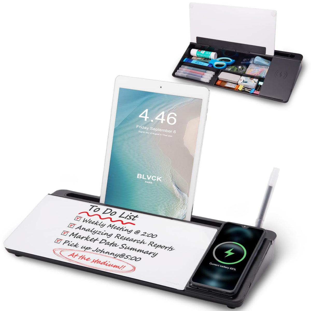 TSJ OFFICE Glass Desktop Dry Erase Board with Drawer