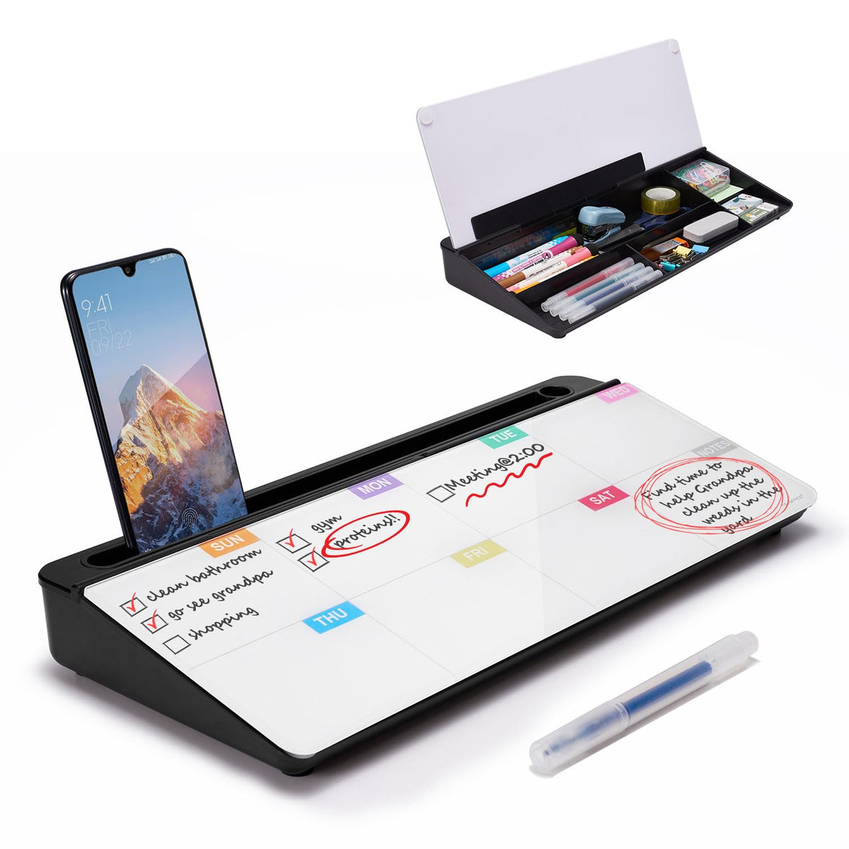 TSJ OFFICE Glass Desktop Dry Erase Board with Drawer