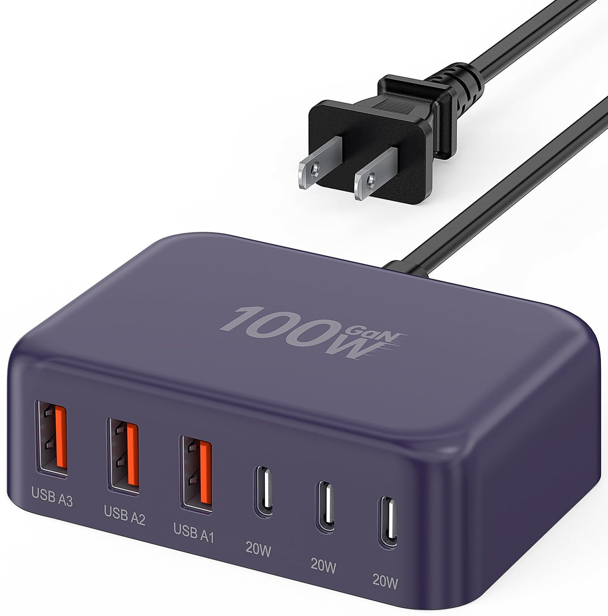 100W 6-Port GaN USB-C Fast Charging Station Hub